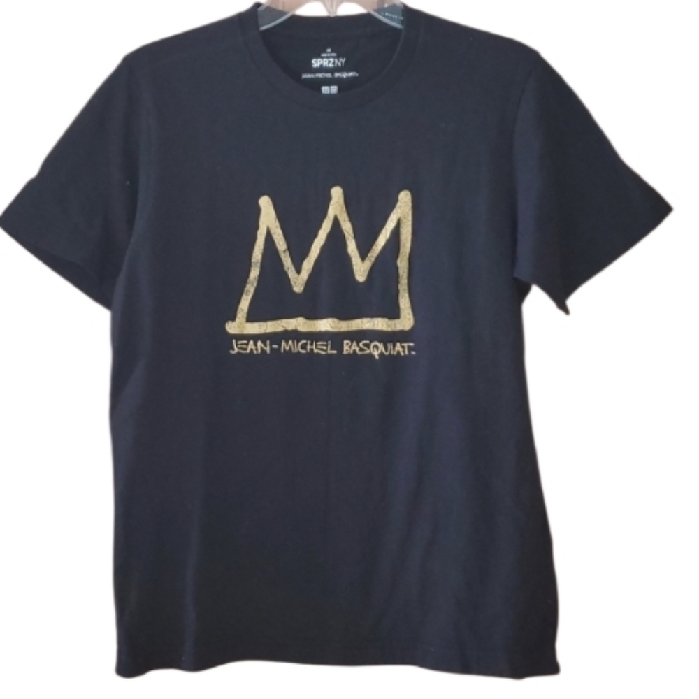 Uniqlo Mens Medium Pop Art Black Jean-Michel Basquiat Gold‎ Crown Graphic Tee